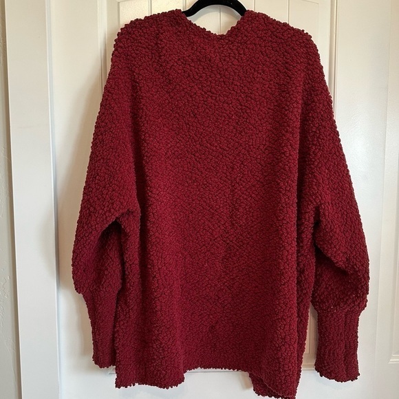 Super cozy crimson red fuzzy open front cardigan with pockets size XL - Picture 5 of 9